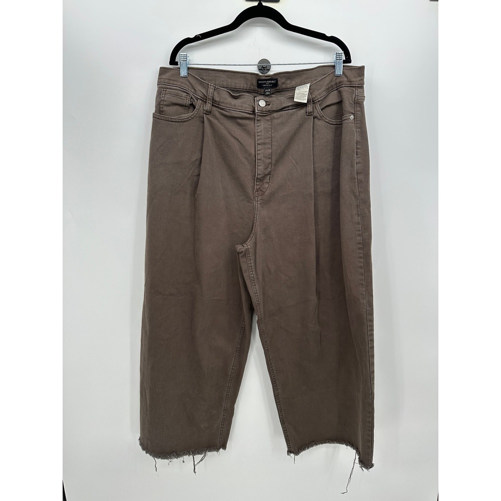 Banana Republic Wide Leg Crop Jeans Womens Sz 18 Taupe Raw Hem High Rise